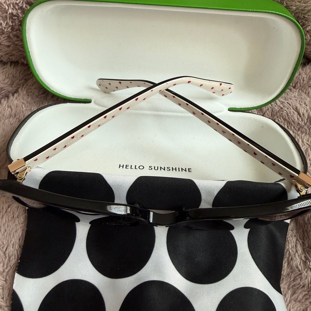 kate spade Black Cat-Eye Sunglasses with White Heart-Print Temples - Picture 2 of 5